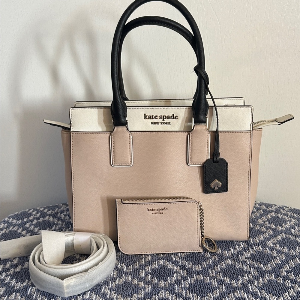 Kate Spade Pink and Cream purse with wallet and strap